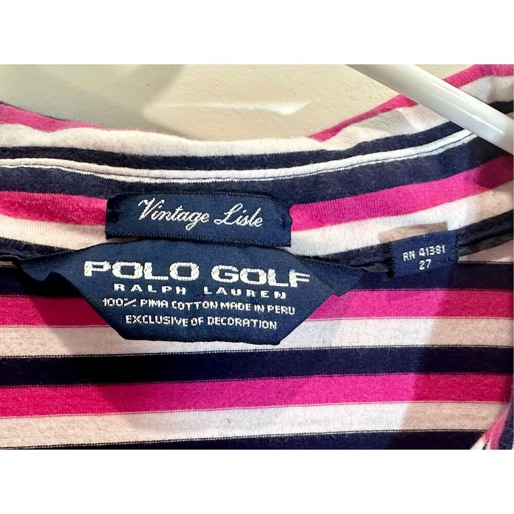 Polo Golf Vintage Lisle size XL pink, blue, and white striped Pima cotton polo - Picture 6 of 9